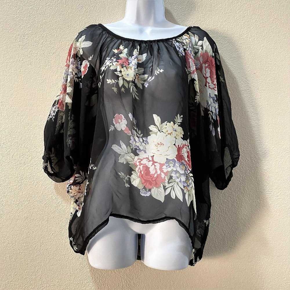 3/$25 Item Forever 21 Women's Black Sheer Floral Loose Blouse Size M